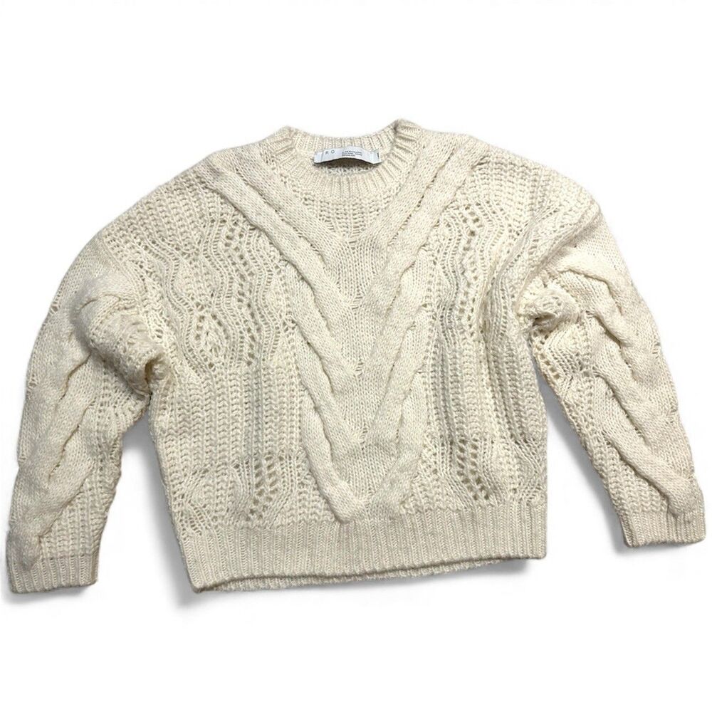 Iro Womens Sweater Ivory Size L Cable Knit Wool Alpaca Blend Jumper Pullover